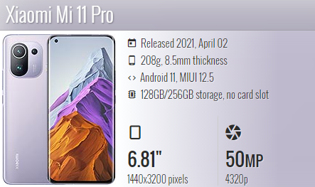 Xiaomi Mi 11 Pro 	M2102K1AC